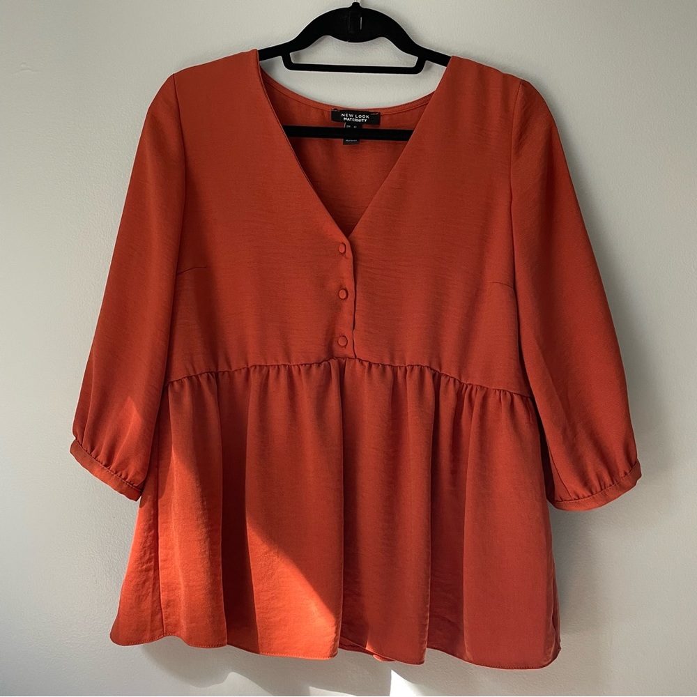 Rusty Pumpkin Orange Autumnal Maternity Button Peplum Peasant Top